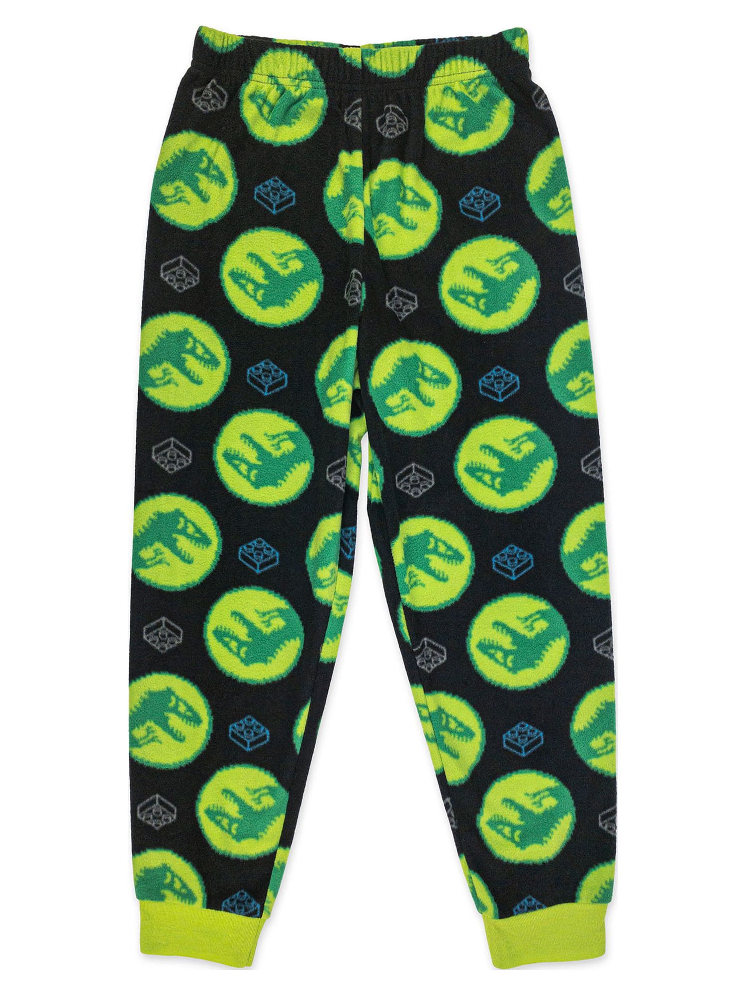 Lego Jurassic World Boys Classic 2 Piece Long Sleeve and Long Pant Pajama Set with Slippers, Sizes 4-12