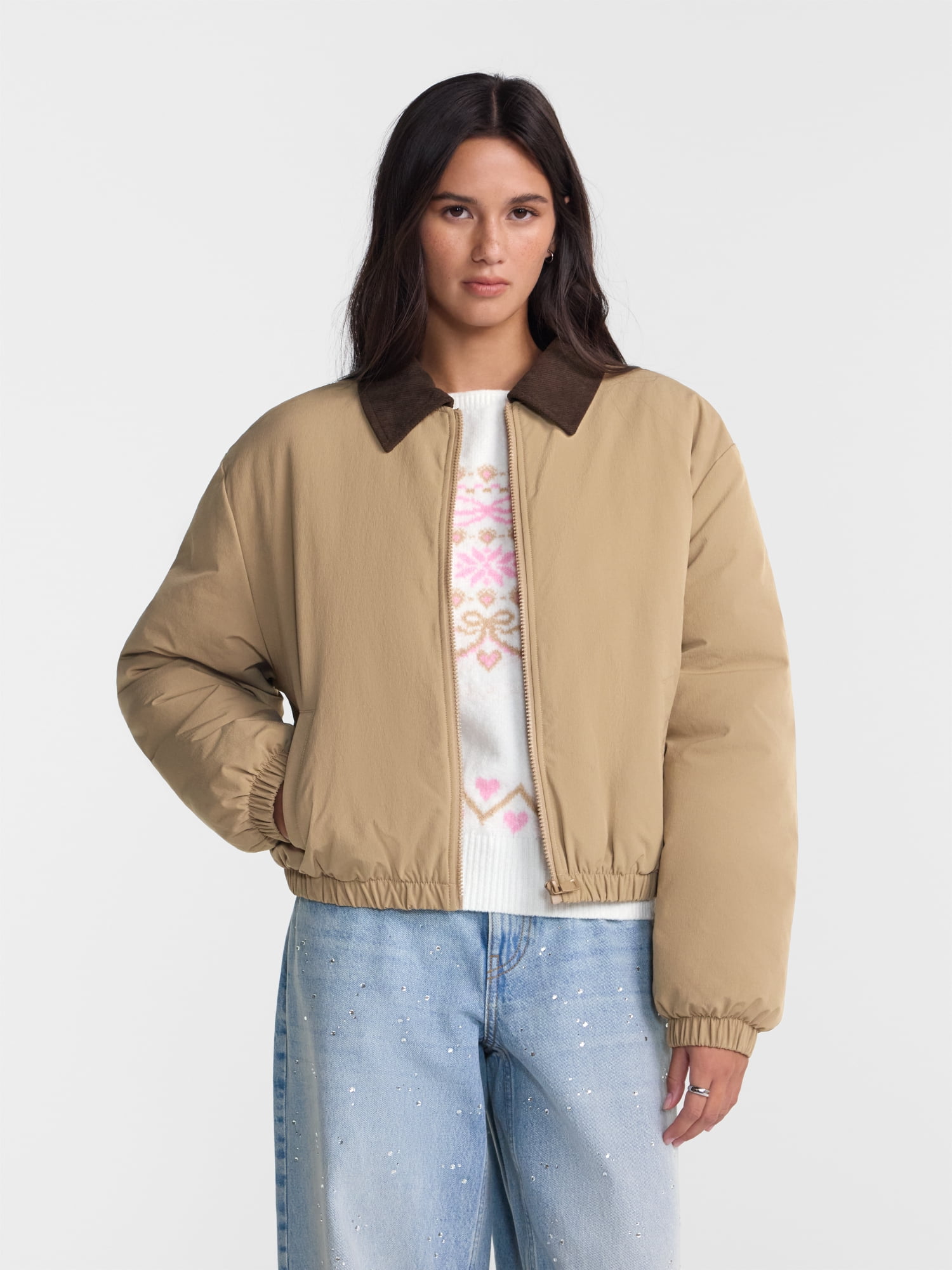 No Boundaries Puffer Barn Jacket, Women's and Women's Plus XXS-4X