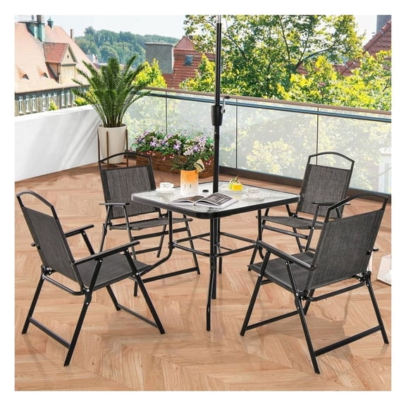 FASCK Patio Folding Chairs Set of 4, Cozy Seat Fabric & Heavy-Duty Metal Frame, Outdoor Dining Chairs for Garden, Camping, Beach, Party