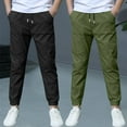 thumbnail image 3 of Ohufall Boys Cotton Linen Pants 2-Pack, Kids Lightweight Casual Elastic Waist Drawstring Trousers Solid Loose Outdoor Sweatpants Joggers with Pockets, 3-13 Years, 3 of 9
