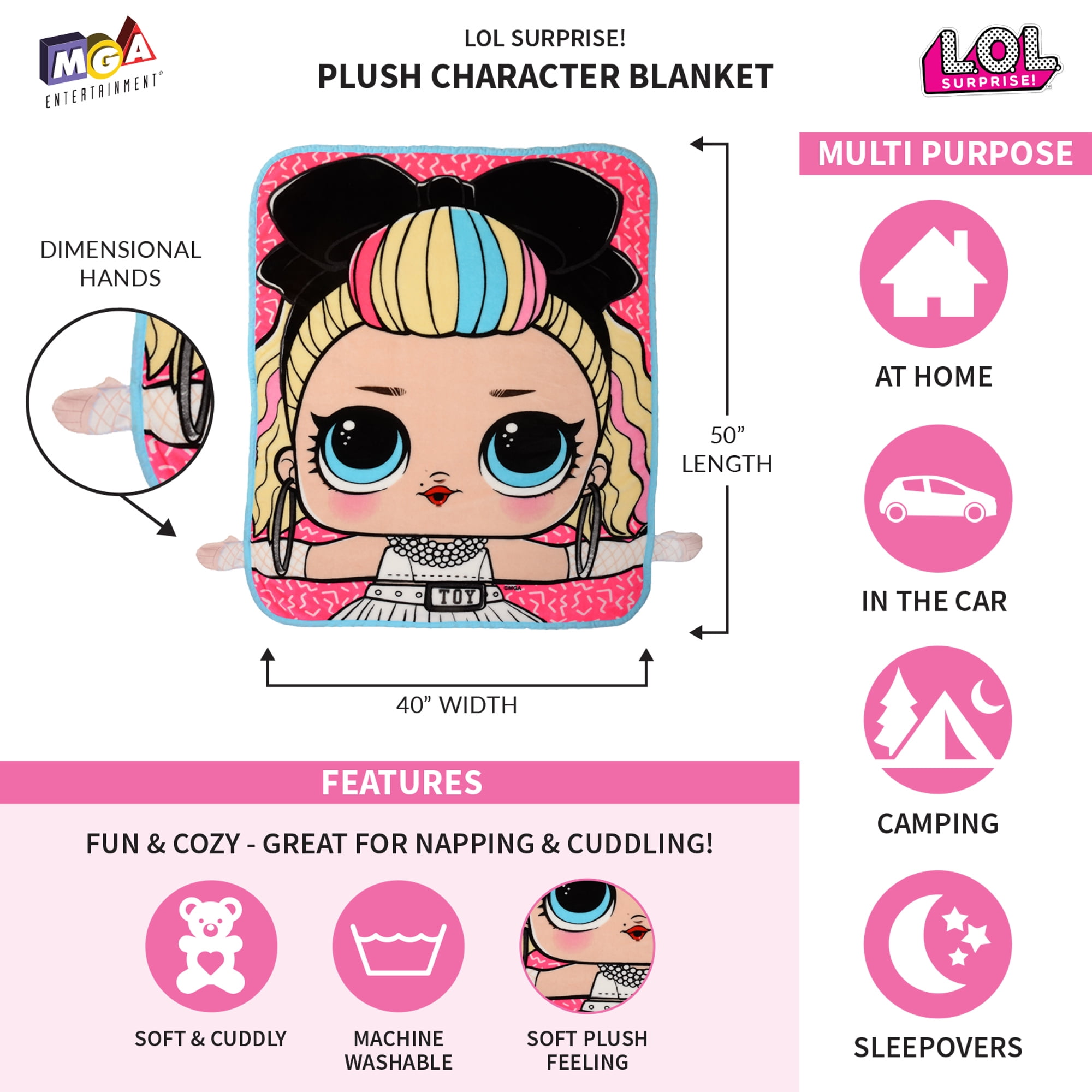 L.O.L. Surprise! Kids Throw with 3D Embellishments, 40 x 50, Hiya LOL Glee - Walmart.com - Walmart.com