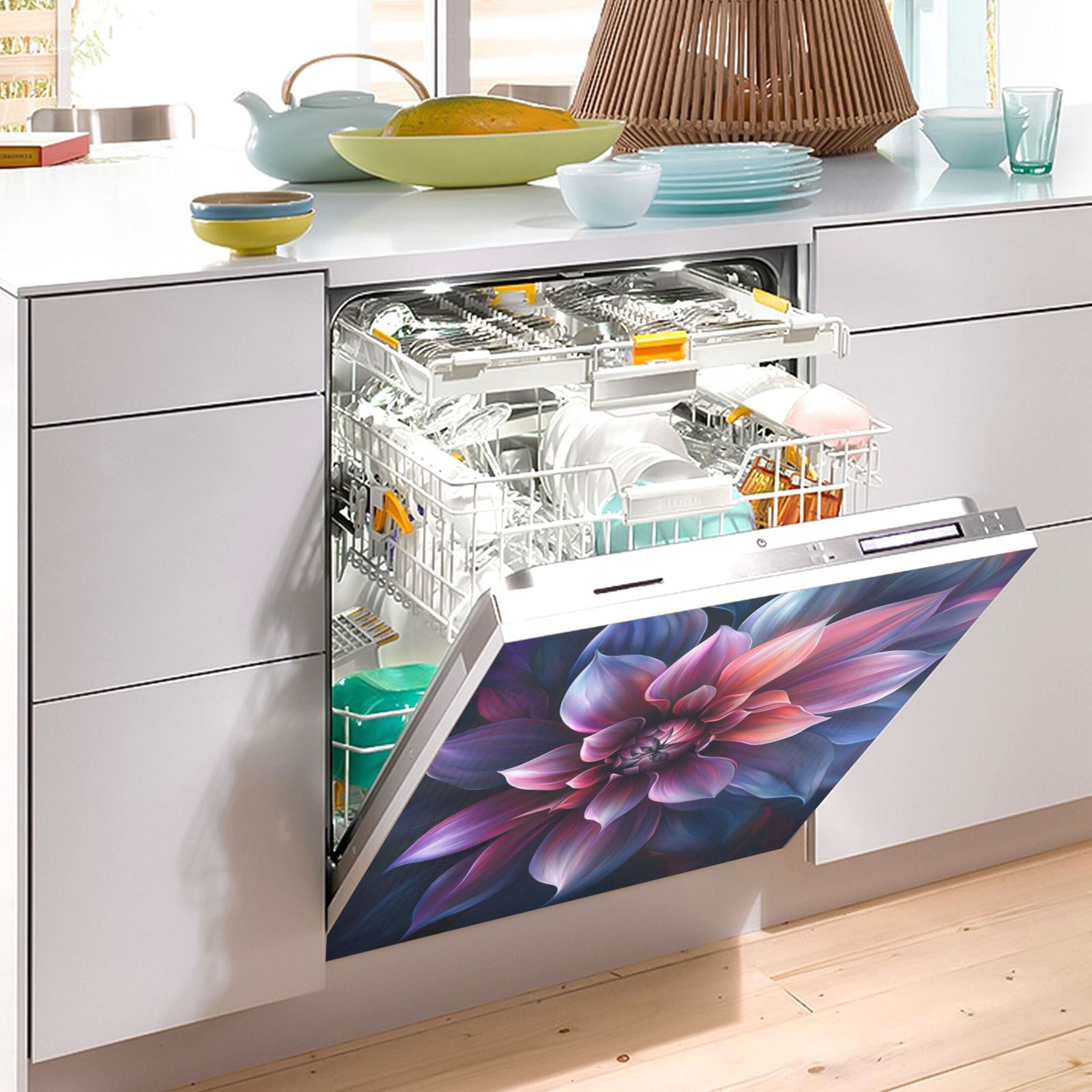 Dishwasher Magnetic Sticker 23x26 Inch Refrigerator Magnetic Sticker Washing Machine Magnetic Sticker Kitchen Panel Magnetic Sticker Home Decor Large Purple Flowers