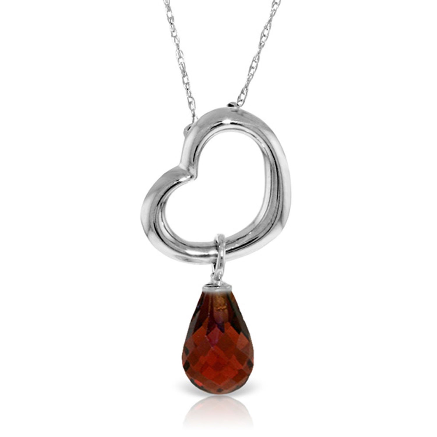 Galaxy Gold 14K Solid Gold Natural Garnet Drop Pendant Necklace for Women - White Gold Fine Jewelry
