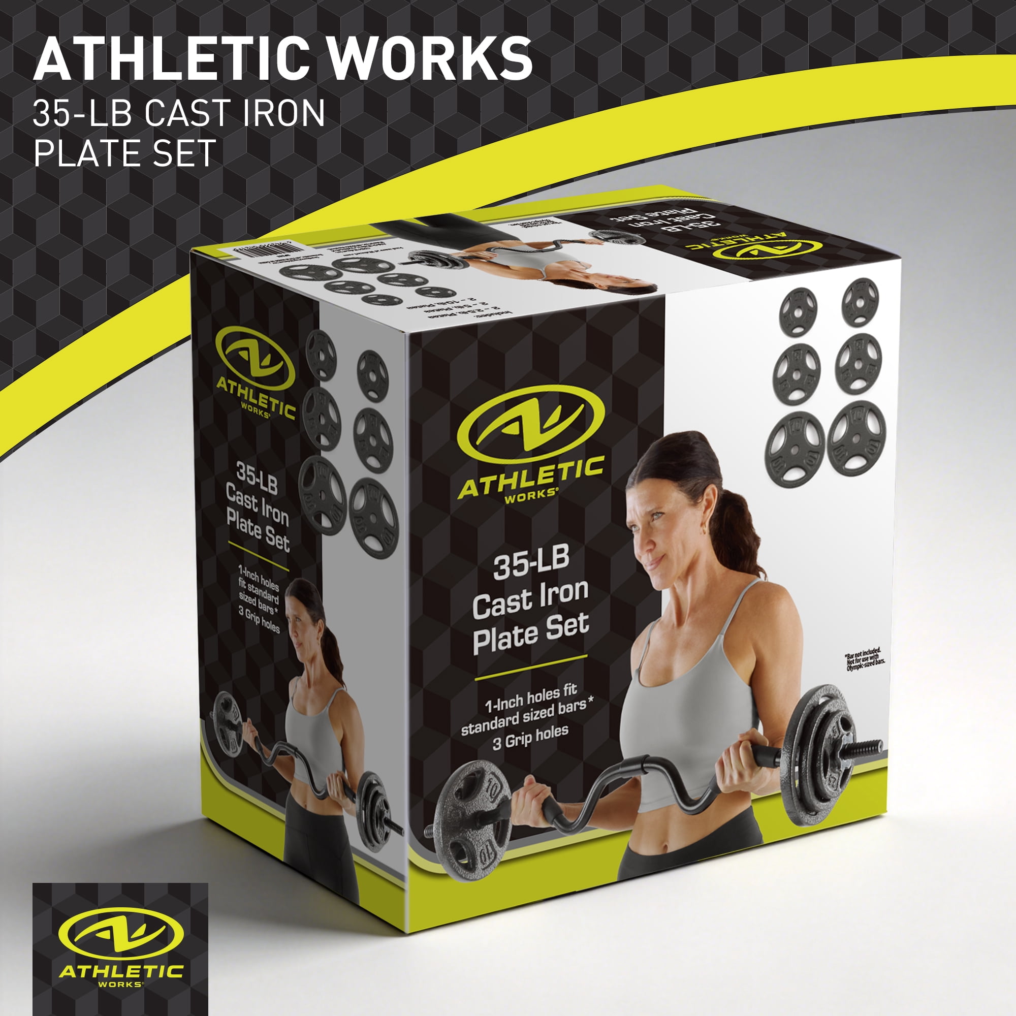Athletic Works 35LB Cast Iron Weight Plate Set, 2 Each of 2.5, 5 and 10LB, 1-inch Holes Fit Standard Sized Bar