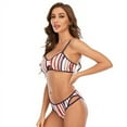 thumbnail image 4 of HZKAICUN Women's Triple Color Striped Adjustable Strap Bikini Sets, 4 of 6