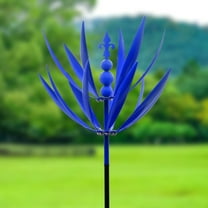 Homneer 1PC Unique Metal Wind Spinners, 11.8 inch Premium 3D Wind-Powered Kinetic Sculpture, Garden Windmill, Garden Art Outdoor Decor (Blue)