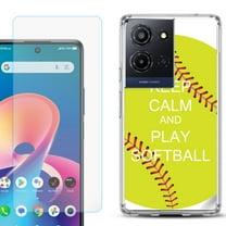 For TCL K32 5G Protective Shockproof Phone Case with Tempered Glass Screen Protector, by OneToughShield - Keep Calm Softball