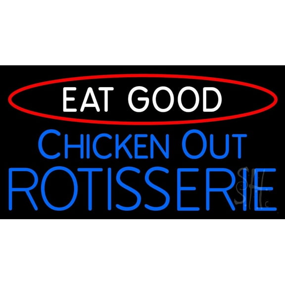Chicken Out Rotisserie LED Neon Sign 13 x 24 - inches, Clear Edge Cut Acrylic Backing, with Dimmer - Bright and Premium built indoor LED Neon Sign for restaurant window and interior decor.