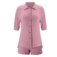 thumbnail image 4 of GILIGEGE Linen Sets for Women 2 Piece Summer Women's Spring and Summer Short Sleeve Shorts Solid Color Cotton Linen Thin Shirt Button Suit Lounge Beach Vacation Two Piece Outfits Tracksuits Pink 3Xl, 4 of 5