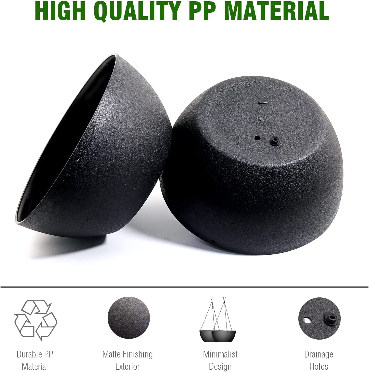 10 inch Hanging Planters for Outdoor Indoor Plants with Drainage Holes and Chain, 2 Pack Round Hanging Flower Pots for Garden Home Porch Decor, Black