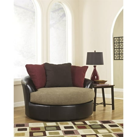 Ashley Sanya Oversized Swivel Accent Faux Leather Chair In Mocha Ashley Sanya Oversized Swivel Accent Faux Leather Chair In Mocha