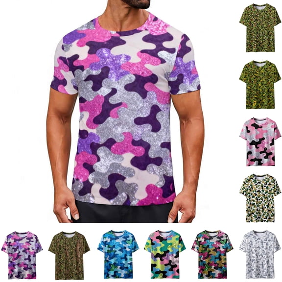 Bnwani Men Shirts Casual Crew Neck Tee Lightweight Shirts Camouflage XL