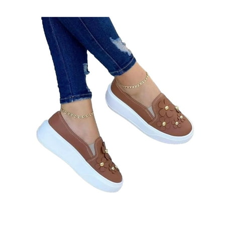 

Shakub Womens Floral Slip On Flat Loafers Platform Casual Soft Comfy Sneakers Walking Shoes