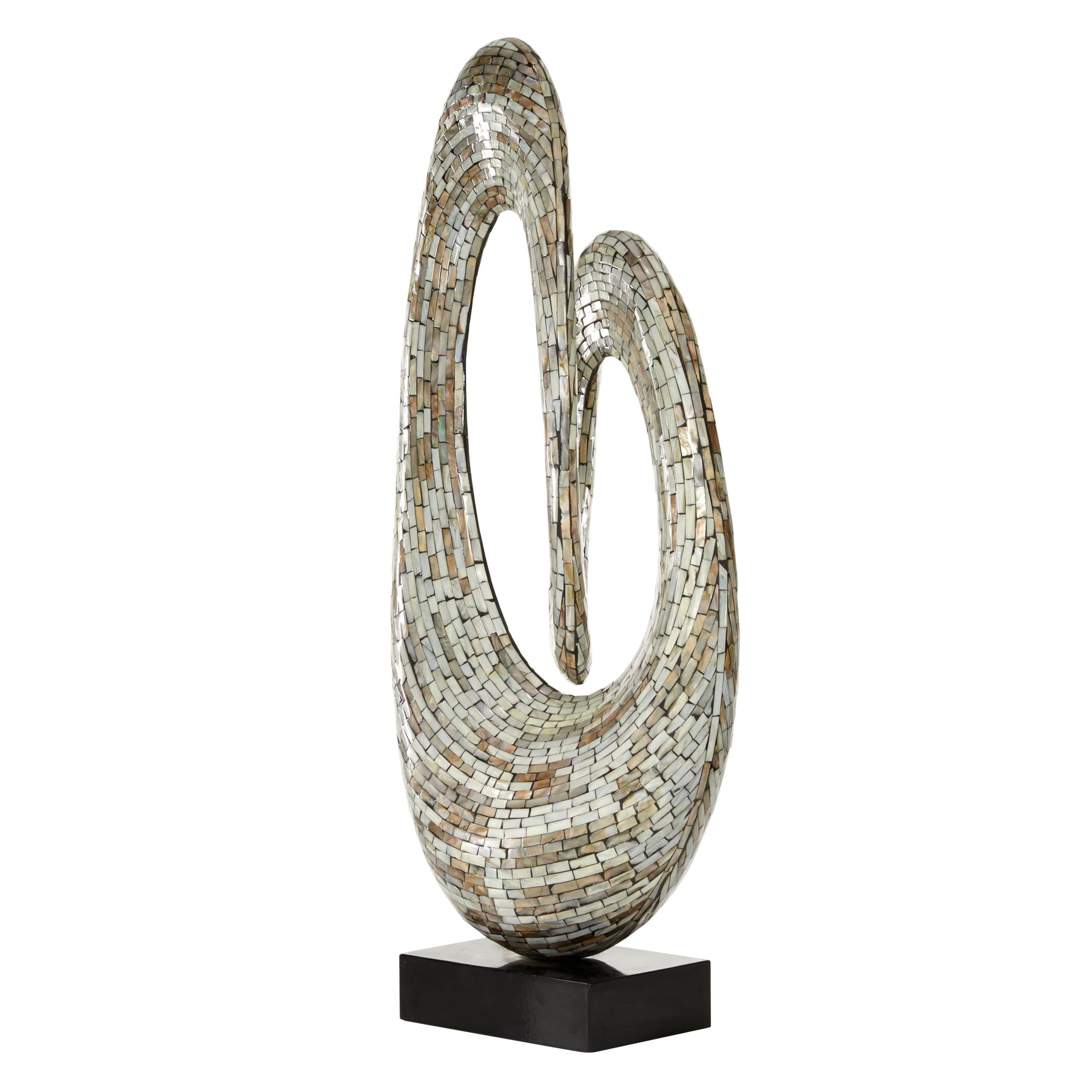 12" x 29" Gray Mother of Pearl Shell Swirl Abstract Sculpture with Black Base, by DecMode