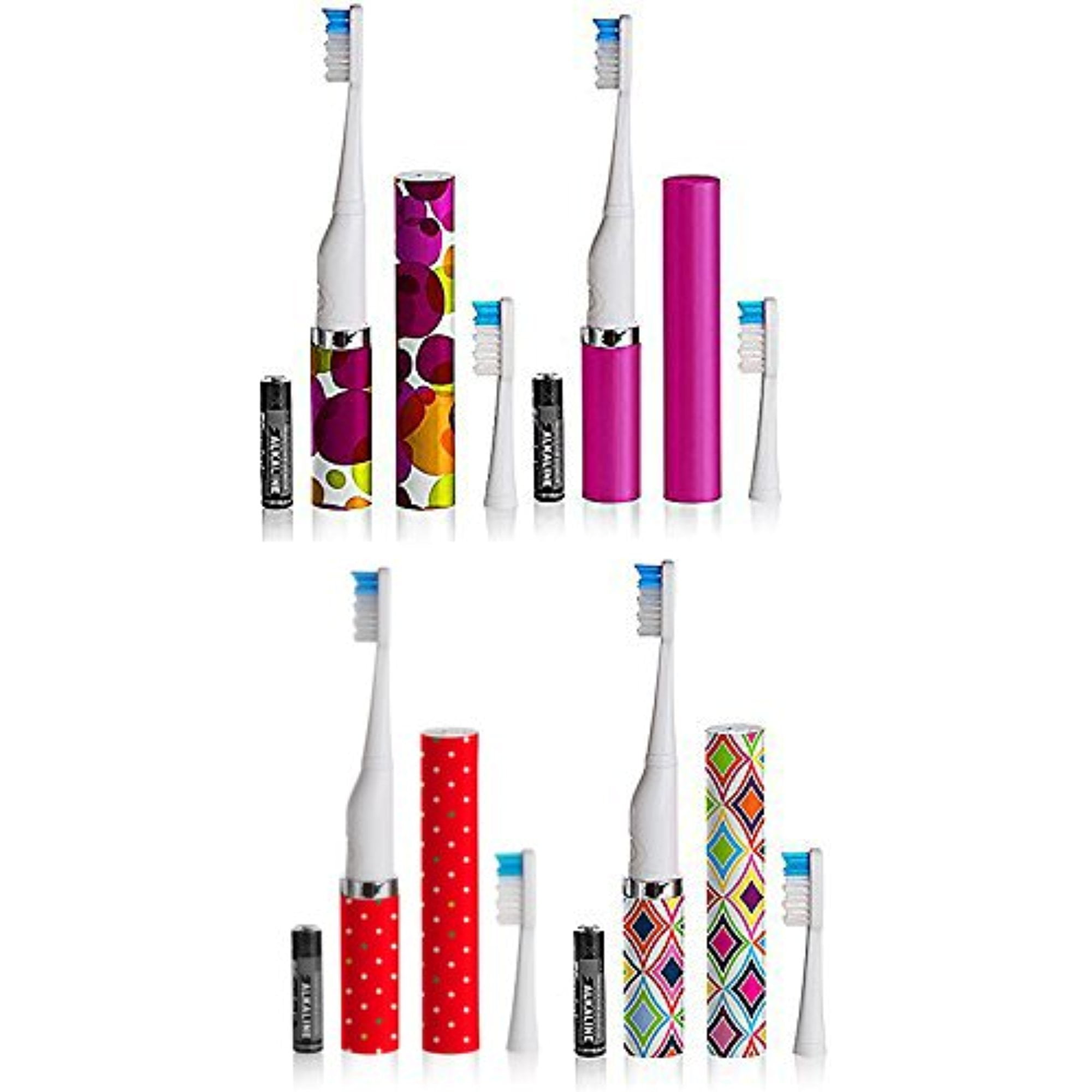 Violife Stylish Slim Sonic Electric Travel Toothbrush Set of 4 (Bubbles
