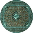 thumbnail image 1 of Ahgly Company Indoor Round Medallion Turquoise Blue Traditional Area Rugs, 4' Round, 1 of 4