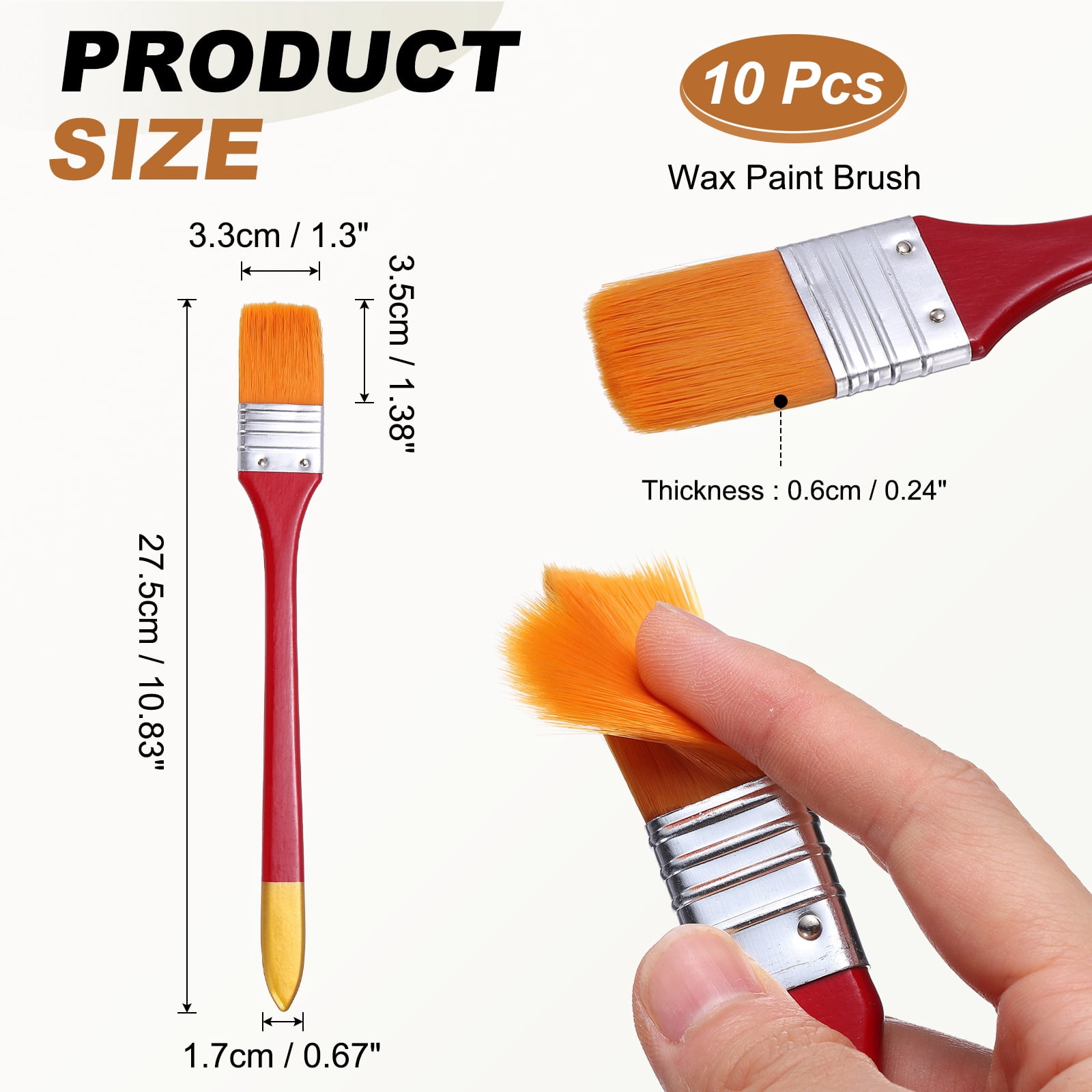 Uxcell 10 Pcs Flat Paint Brush 1.3" Width Nylon Acrylic Painting Brushes Professional Paint Tools with Wooden Handle Orange Bristles for Watercolor Oil Crafts Face Body Art, Red/Yellow