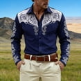 thumbnail image 2 of GUZOM Mens Western Embroidered Long Sleeve Shirt Stretch Fabric Button Down Cowboy Style with Yoke Design for Rodeo Concert Casual Wear Dark Blue,Size M, 2 of 4