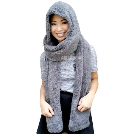 Mist Wool Scarf - AM Landen Ladies Wool Velvet Soft All In One Soft Hood Hats Scarf Gloves(Gray)