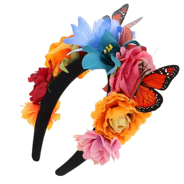 Diadema de mariposa con flores de carnaval, accesorio floral para festivales, disfraz de Halloween, elegante decoración para el cabello para mujeres