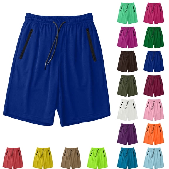 Xaqiouau Mens Solid Color Ice Silk Mesh Quick Dry Elastic Waist Side Pocket Athletic Running Workout Casual Shorts Summer Beach Daily Bottoms Blue XL