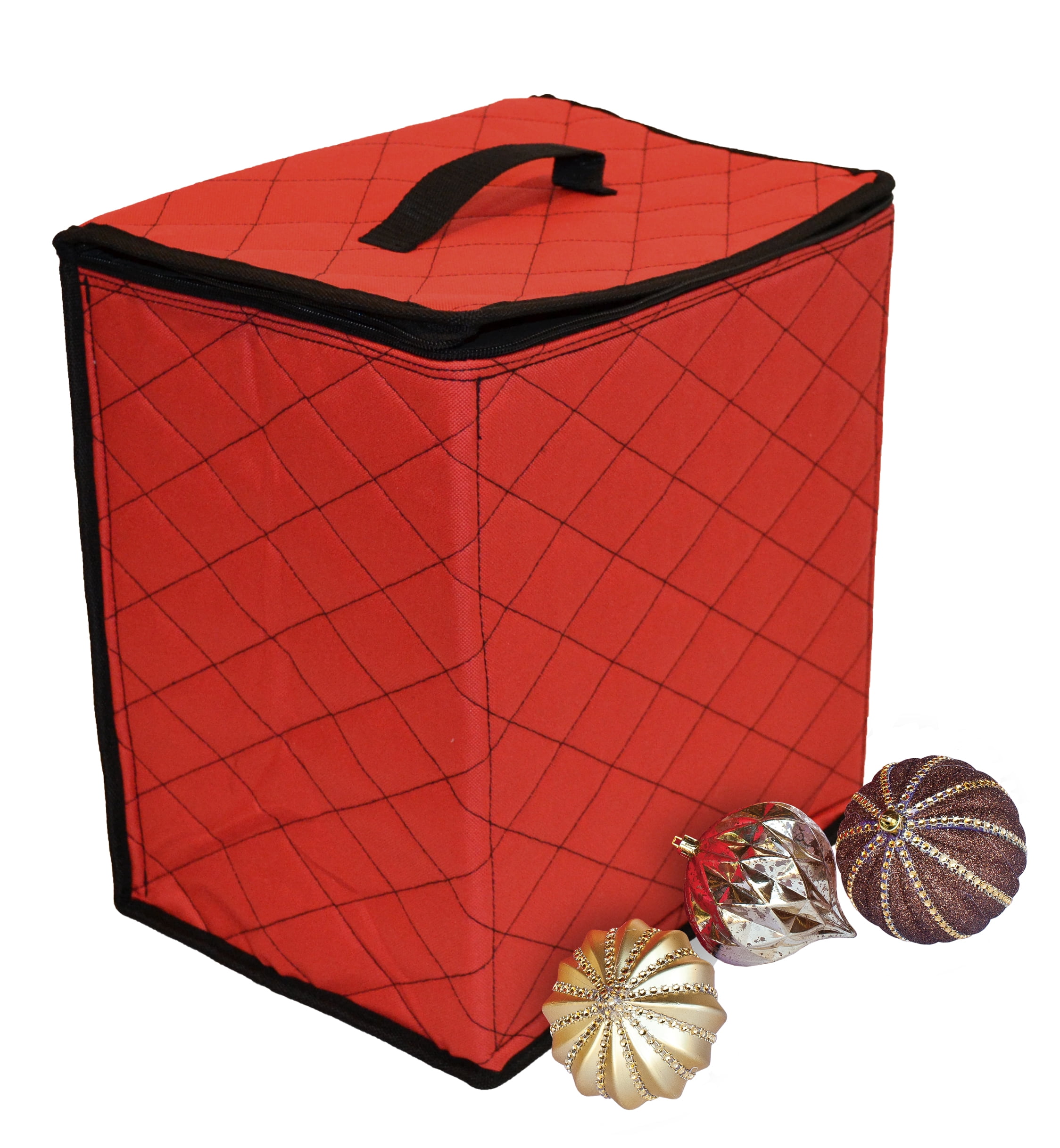Quilted Polyester Christmas Ornament Storage Tub 48ct, Red by Simple