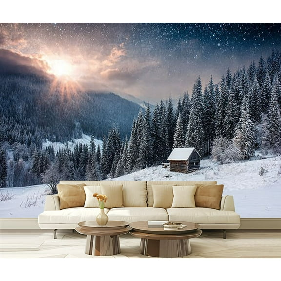 Peel and Stick Wallpaper Winter View farm tourist Modern Art Wall Mural Decor Self Adhesive and Removable 69in x 98in