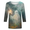 thumbnail image 5 of Inverlee Women's Halloween Shirts Funny Pumpkin Ghost Graphic Tees Trendy Crewneck T-shirt 3/4 Sleeve Dressy Casual Blouse Tops Halloween Clothes, 5 of 5