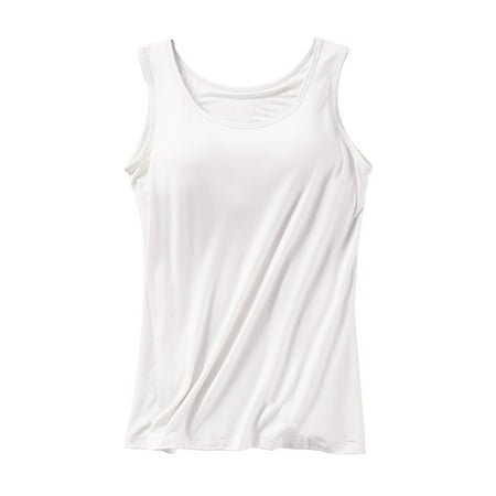 Pxiakgy Hot Sale!! Womens Modal Padded Built-In-Bra Tanks Tops Crew Neck Wireless Bra Camisole Casual Slim-Fit Shirts Tee Plus Size White Xl