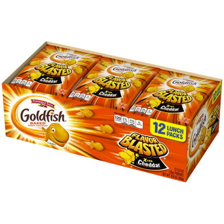 Pepperidge Farm Goldfish Flavor Blasted Xtra Cheddar Crackers, 10.8 oz. Multi-pack Tray, 12-count 0.9 oz. Single-Serve Snack
