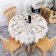 thumbnail image 3 of Round Tablecloth 140cm Linen & Cotton Anti-Stain Washable Beige Table Cover with Embroidered Green Leaves, Tassels for Birthday, Wedding, Dining, Coff, 3 of 3