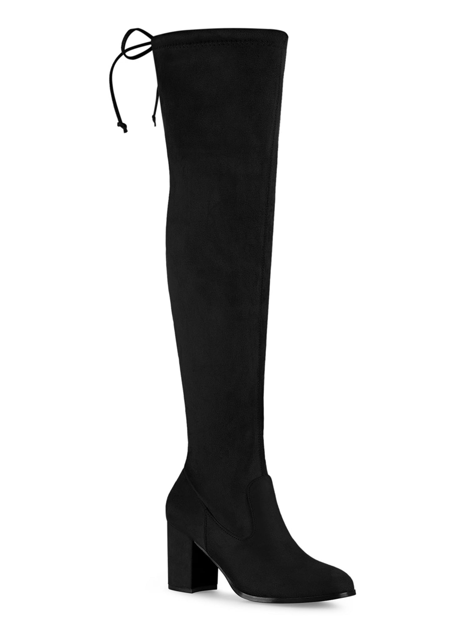 knee high chunky heel black boots