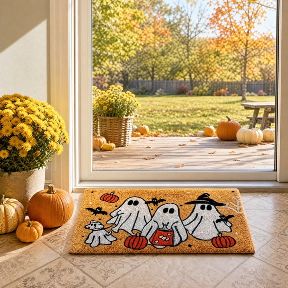 Sruoe Halloween Absorbent Porch Floor Rug, Printed Non Slip Holiday Doormat, Machine Washable Bathroom Front Entry Spooky Decor Carpet