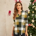 thumbnail image 5 of Uhndy Women Long Sleeve Plaid Tunic Shirt V Neck Pullover Blouse Tops Ladies New Fall Winter Roll-up Shirt Baggy Color Block Checked T Shirt Tops Yellow 5XL, 5 of 5