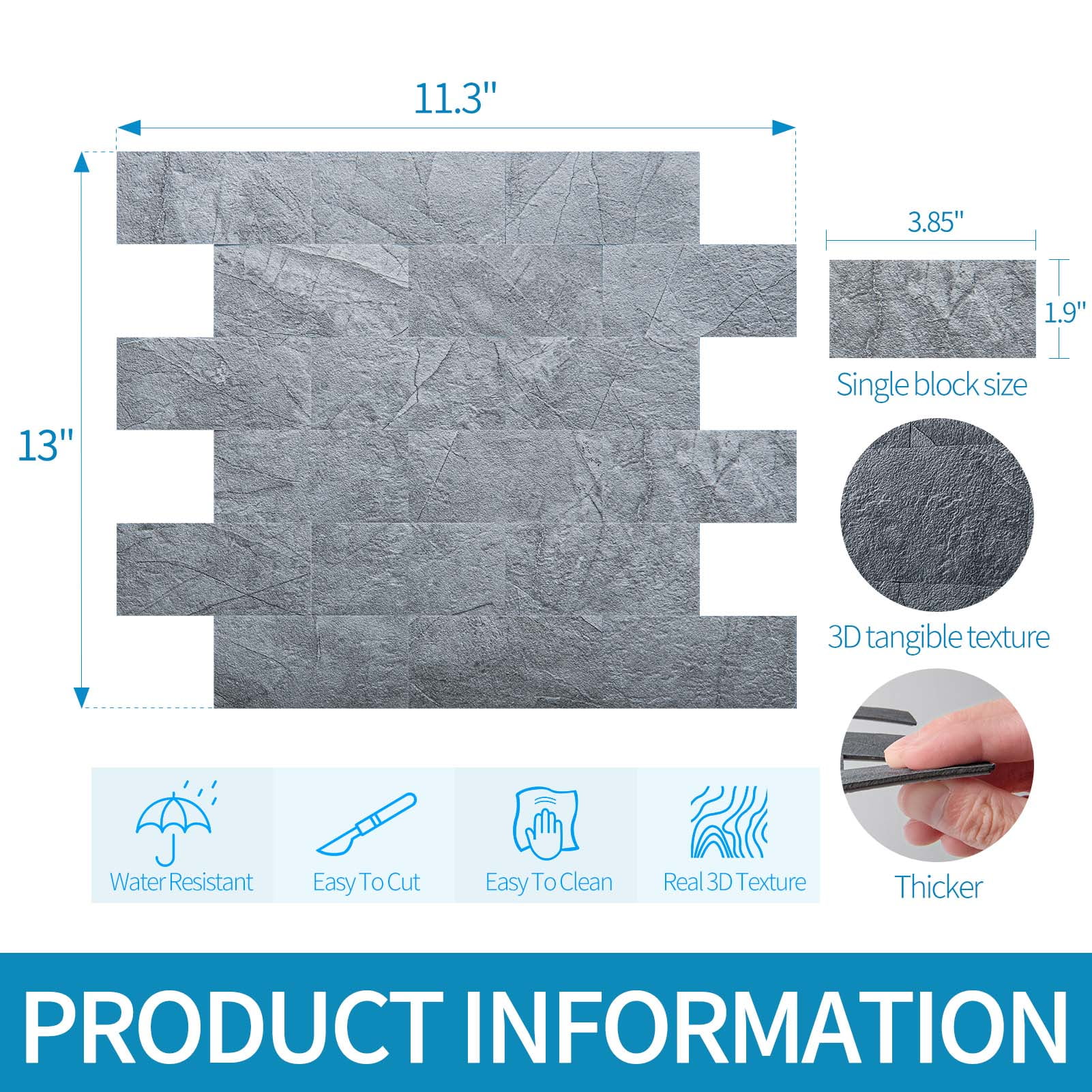 Art3d 10-Pack Peel and Stick Backsplash Tile for Kitchen Bathroom Fireplace Self-Adhesive Wall Tile in Blue Grey