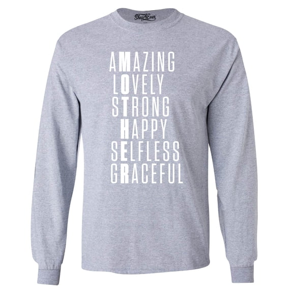 Shop4Ever Men's Mother Amazing Happy Selfless Mom Long Sleeve Shirt XX-Large Sports Grey