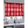 thumbnail image 5 of Sheer Curtains 54 Inch Length 2 Panels Set for Kitchen, Red Plaid Semi Sheer Curtains for Windows, Modern Art Checkered Farmhouse Voile Window Treatments Rod Pocket Curtain, 5 of 7