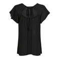 thumbnail image 5 of QELUSQELUS Women T-Shirt Ruffle Short Sleeve Round Neck Back Tie Solid Leisure Top, 5 of 5