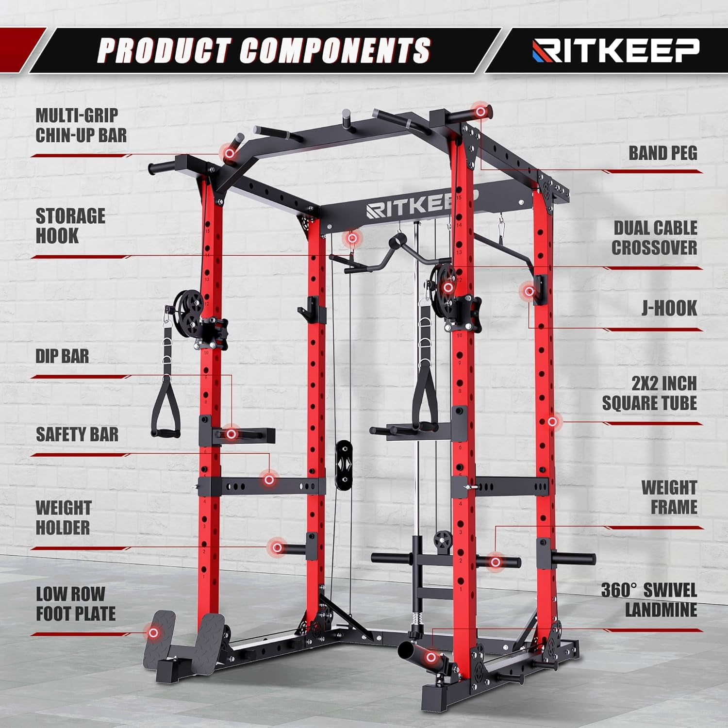 RitKeep M10 Power Cage for Home Strength Training, Workout Cable Machine with Incline Bench