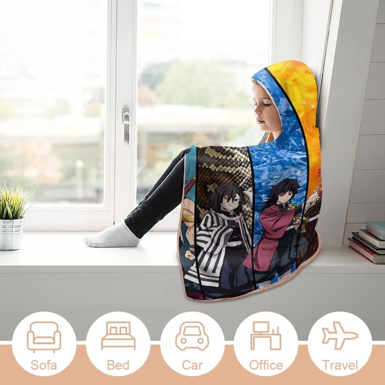 Demon Slayer Wearable Blanket Cloak Arctic Velvet Hooded Blanket Soft Fuzzy Hoodie Blanket Cape for Adults Kids 50"x60"
