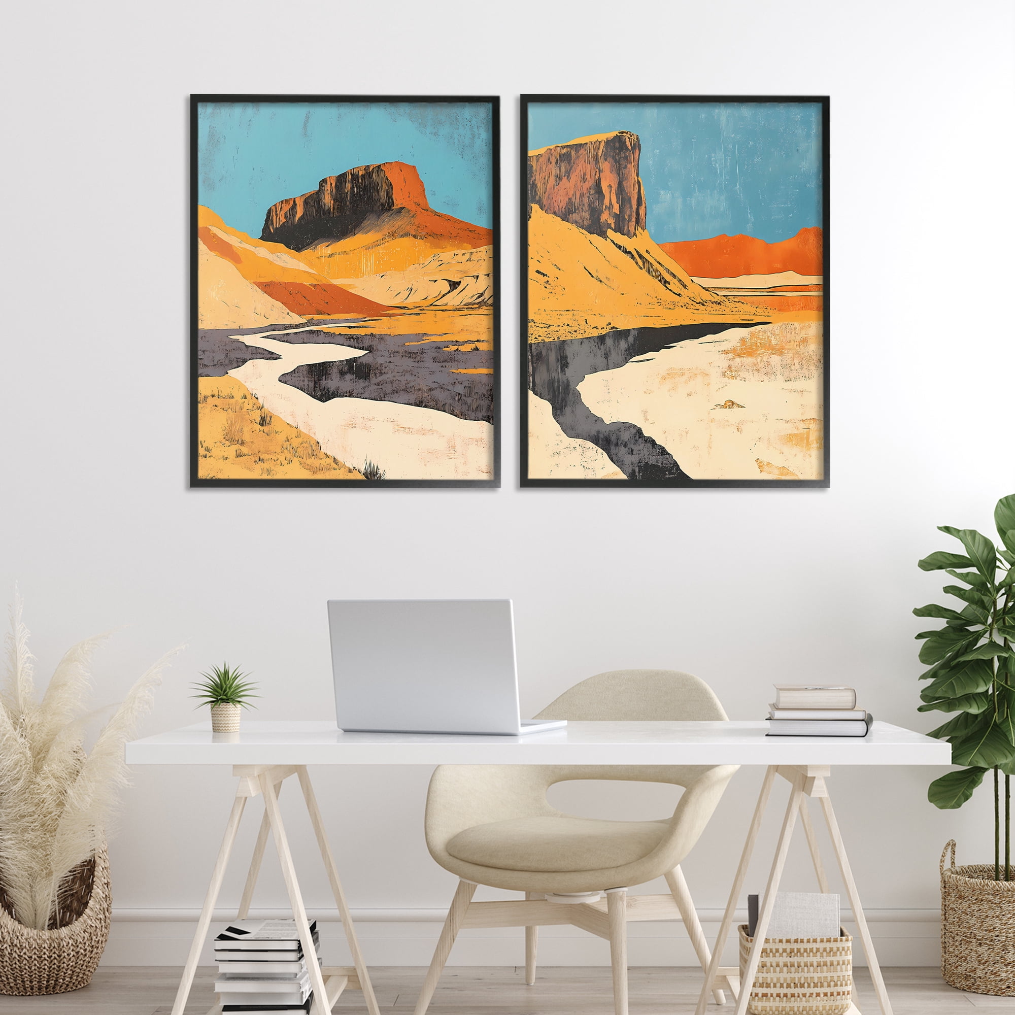 Stupell Industries Desert Canyon Pass 2 Piece Black Framed Giclee Art Set, design by Walker Noble