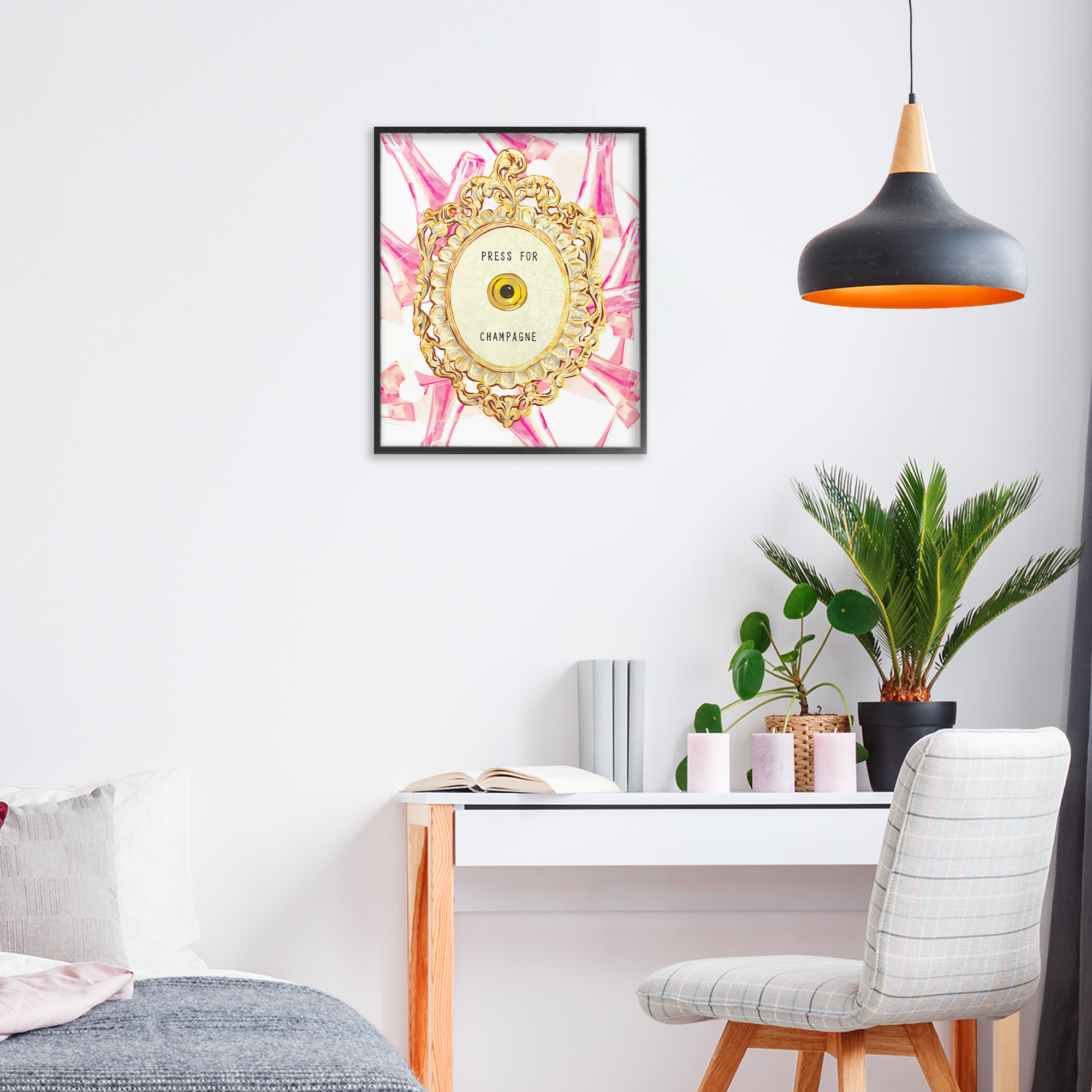 Champagne Doorbell with Pattern Black Framed Giclee Art, design by Ziwei Li