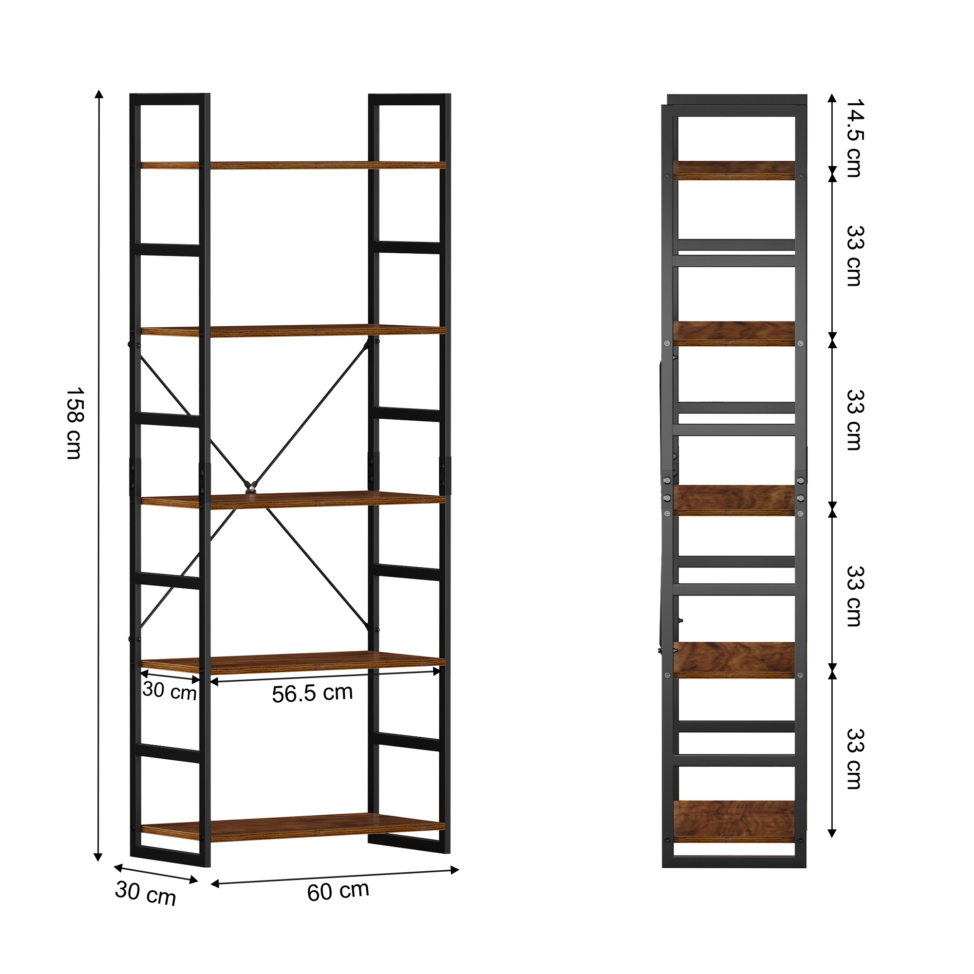 New Arrival Antique Design 5-Tier Black Metal and Wood Storage Shelf Bookcase