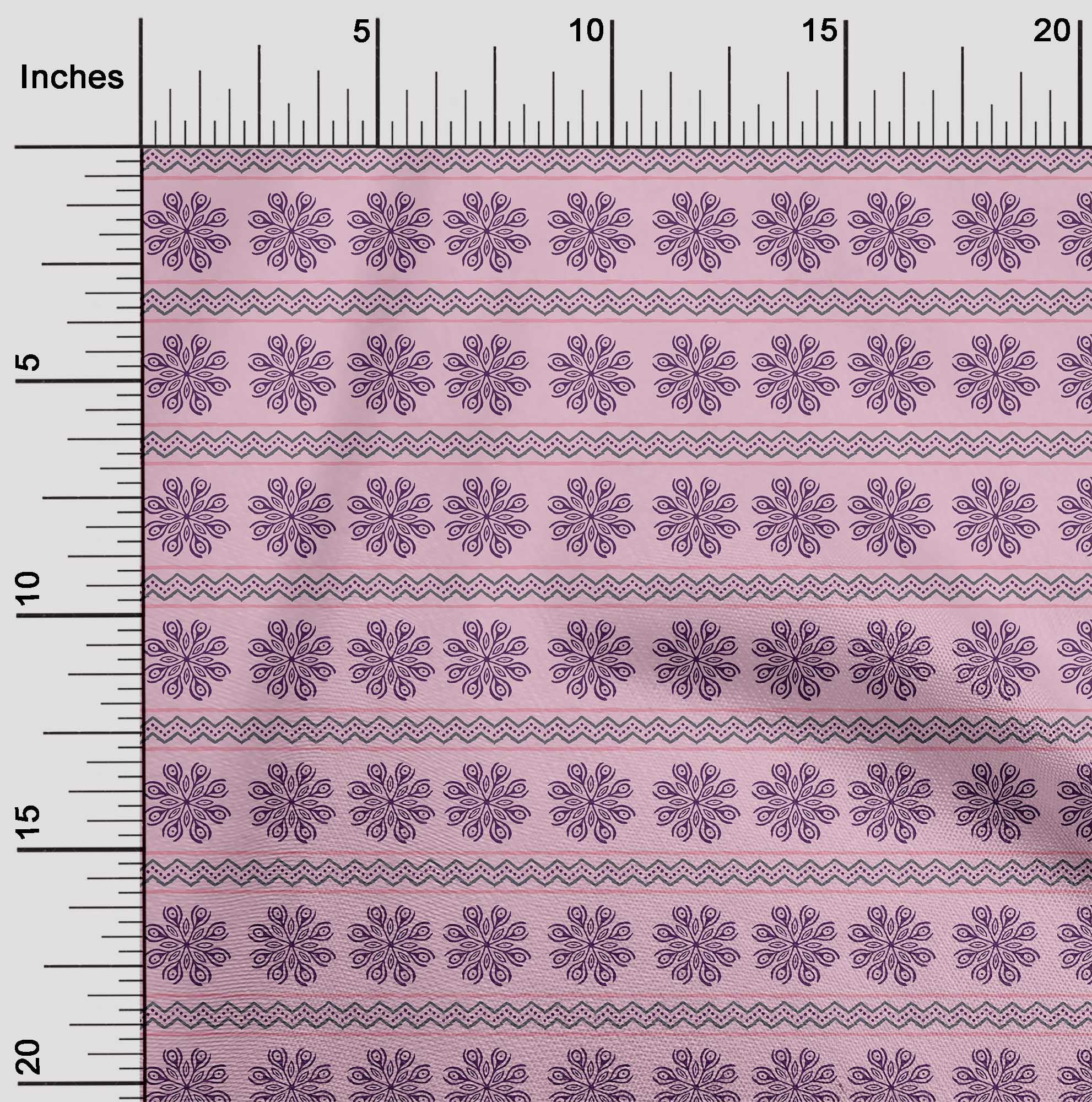 oneOone Cotton Cambric Fabric Floral & Chevron Block Decor Fabric Printed BTY 56 Inch Wide