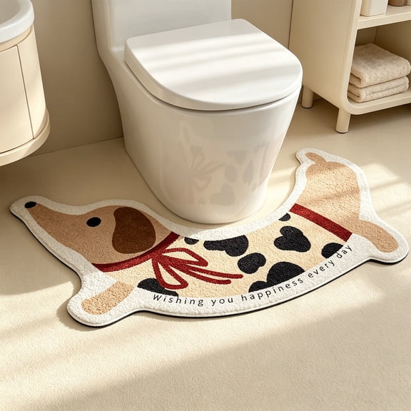 Zynviq Dog Bathroom Rugs 15.1" X 25.6" Bath Rugs Animals Diatom Ooze Washable Beige U-Shaped Absorbent Small Rug for Toilet