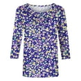 thumbnail image 4 of LYXSSBYX 3/4 Length Sleeve Womens Tops Women's Fashion Casual Crewneck 3/4 Sleeve T-Shirts Floral Print Basic Tops Tees Blouses, 4 of 5