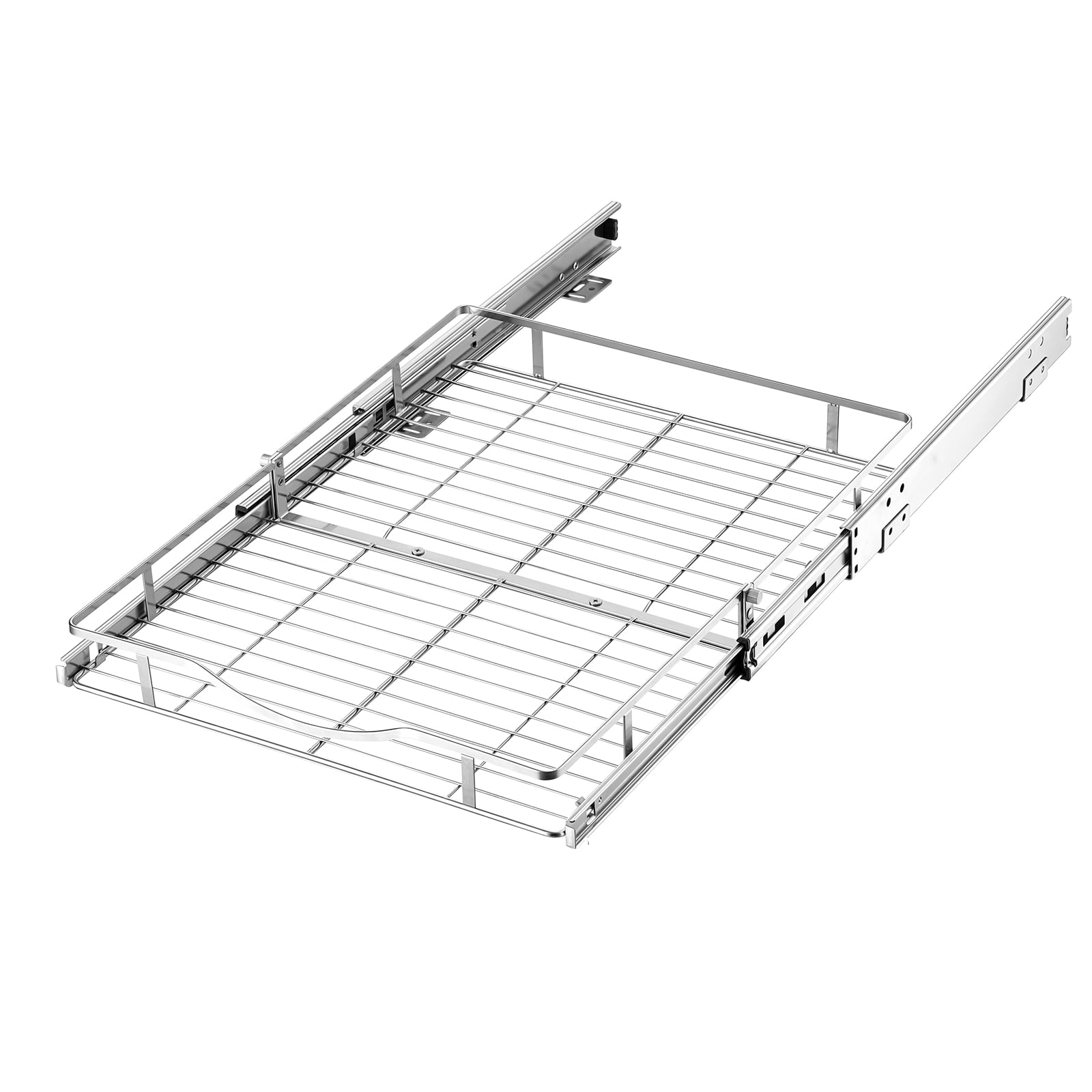 KFFKFF Pull-Out Cabinet Organizer 16.93"W x 21.06"D, Steel Sliding Drawers for Kitchen, Bathroom, Pantry, and Home Storage, Chrome-Plated Finish, Durable Sliding Shelves for Base Cabinets