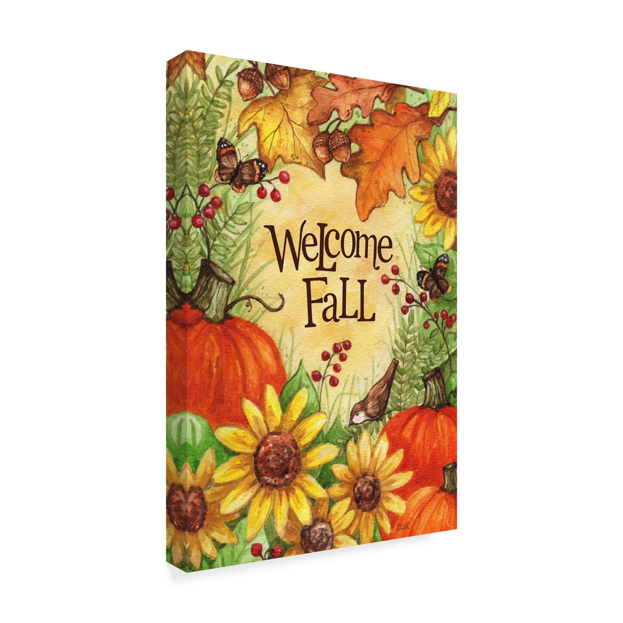 Trademark Fine Art 'Welcome Fall Pumpkins And Leaves' Canvas Art by Melinda Hipsher