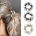 thumbnail image 1 of Coleteros elásticos negros con perlas y cristales, accesorios para el cabello para mujeres y niñas (paquete de 3) negro, café, beige, 5 cm, 1 of 5