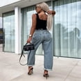 thumbnail image 3 of LYMAYTER Women Wide Leg Jeans Fashion Mid Waisted Baggy Straight Versatile for Denim Pants S-2XL, 3 of 7